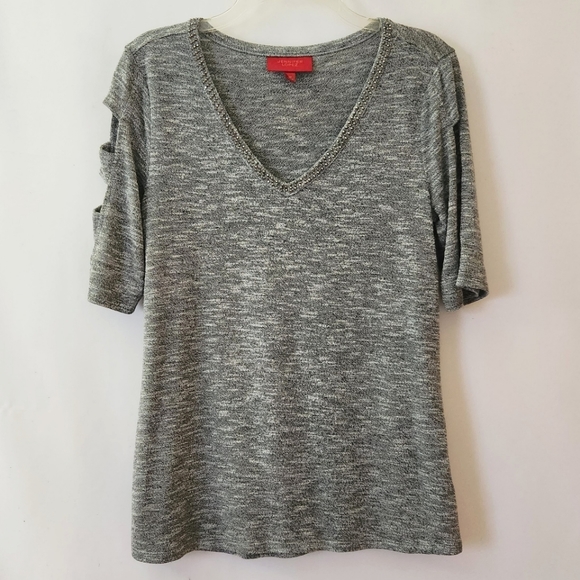 Jennifer Lopez Y2k Gray Studded V-Neck Tee with Cutouts womens size medi… - Picture 13 of 13